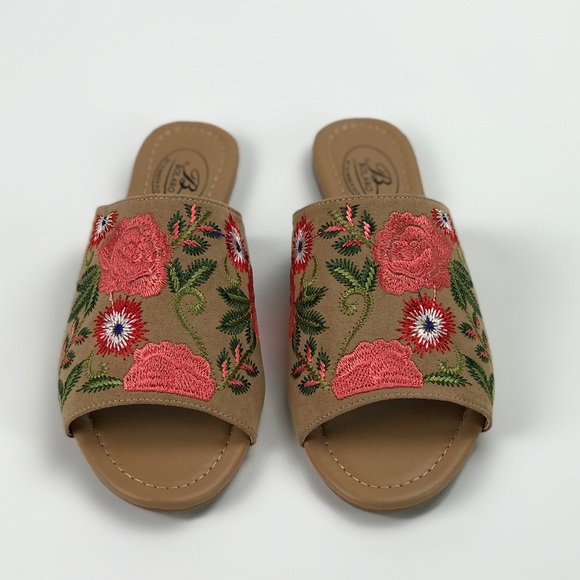 Embroidered Vegan Suede Slides Bolaro Boho Chic - Picture 3 of 8